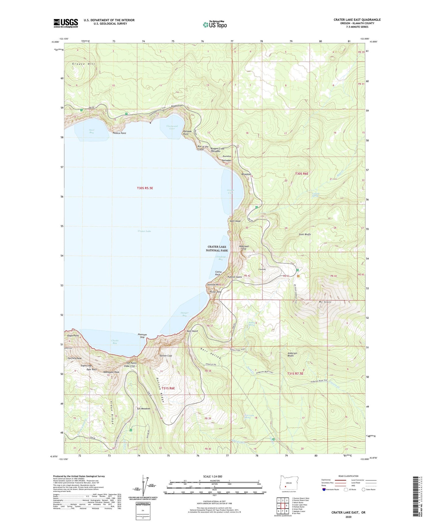 Crater Lake East Oregon US Topo Map Image