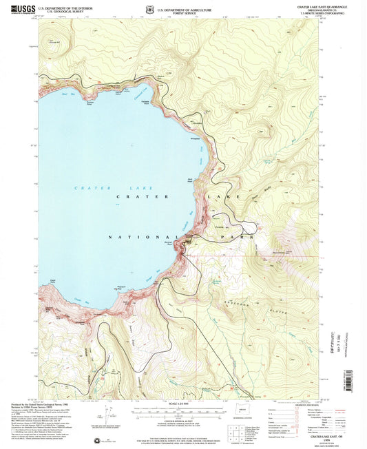 Classic USGS Crater Lake East Oregon 7.5'x7.5' Topo Map Image
