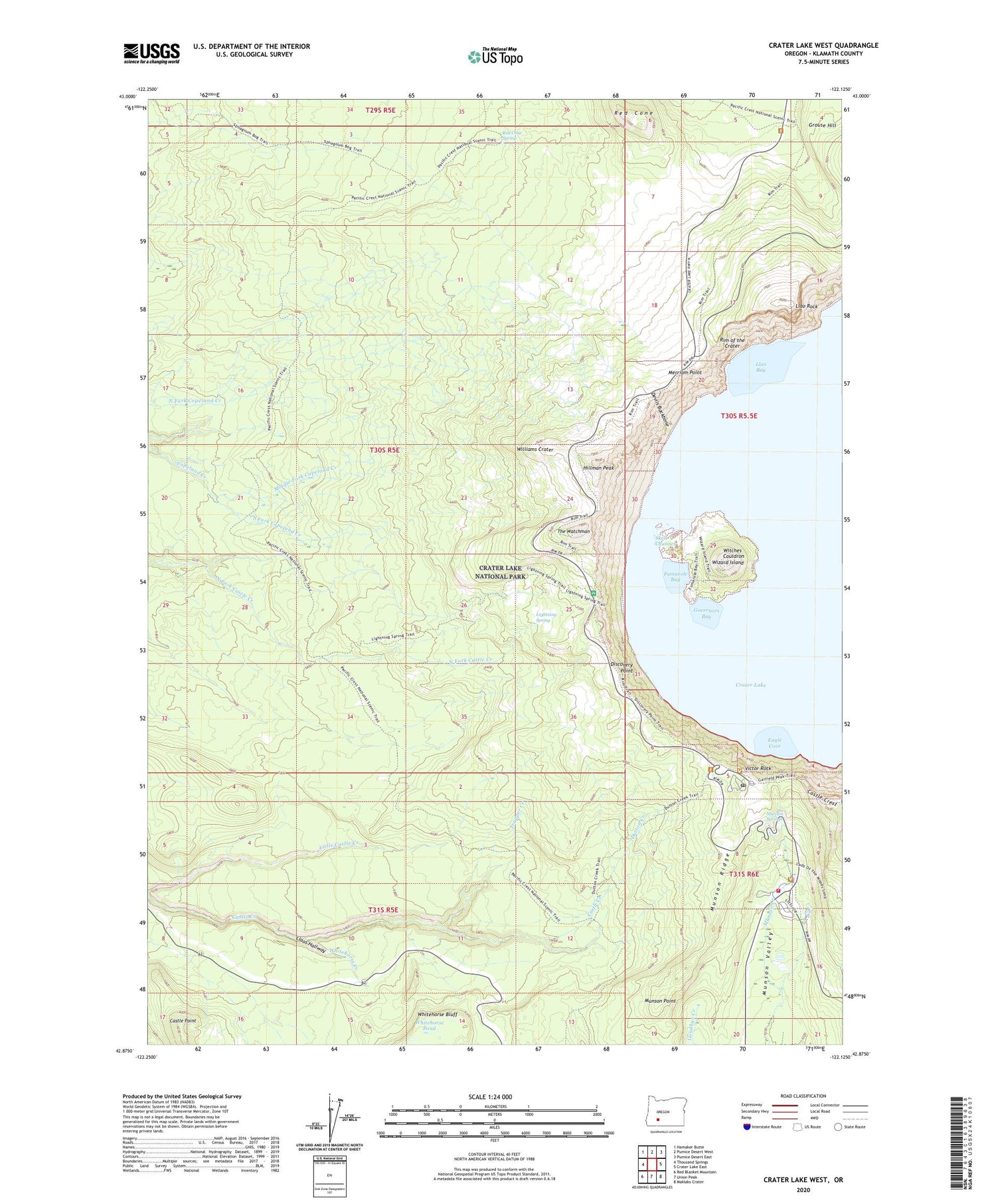 Crater Lake West Oregon US Topo Map Image