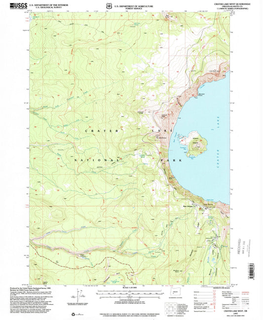 Classic USGS Crater Lake West Oregon 7.5'x7.5' Topo Map Image