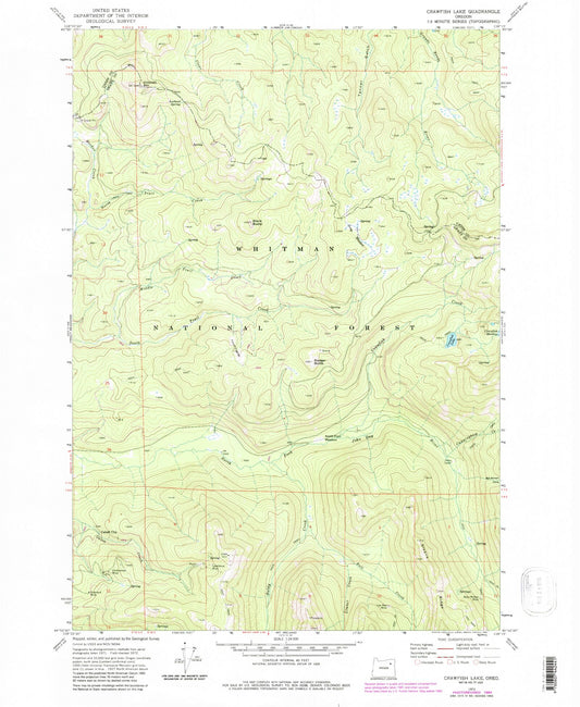 Classic USGS Crawfish Lake Oregon 7.5'x7.5' Topo Map Image