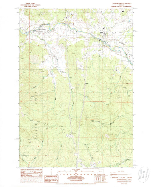 Classic USGS Crawfordsville Oregon 7.5'x7.5' Topo Map Image