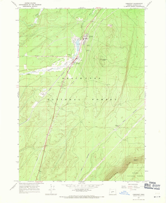 Classic USGS Crescent Oregon 7.5'x7.5' Topo Map Image