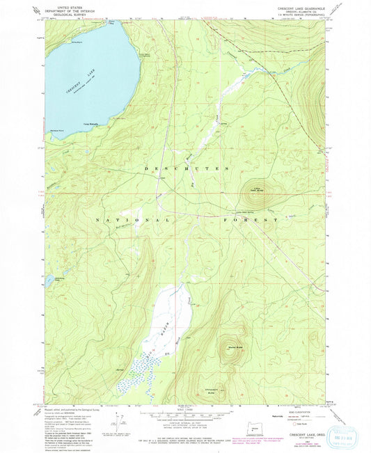 Classic USGS Crescent Lake Oregon 7.5'x7.5' Topo Map Image