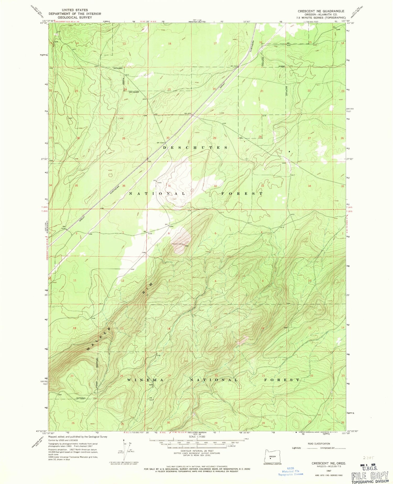 Classic USGS Crescent NE Oregon 7.5'x7.5' Topo Map Image