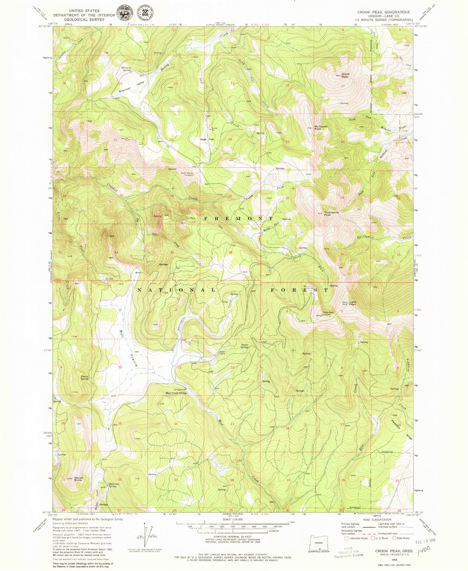 Classic USGS Crook Peak Oregon 7.5'x7.5' Topo Map Image
