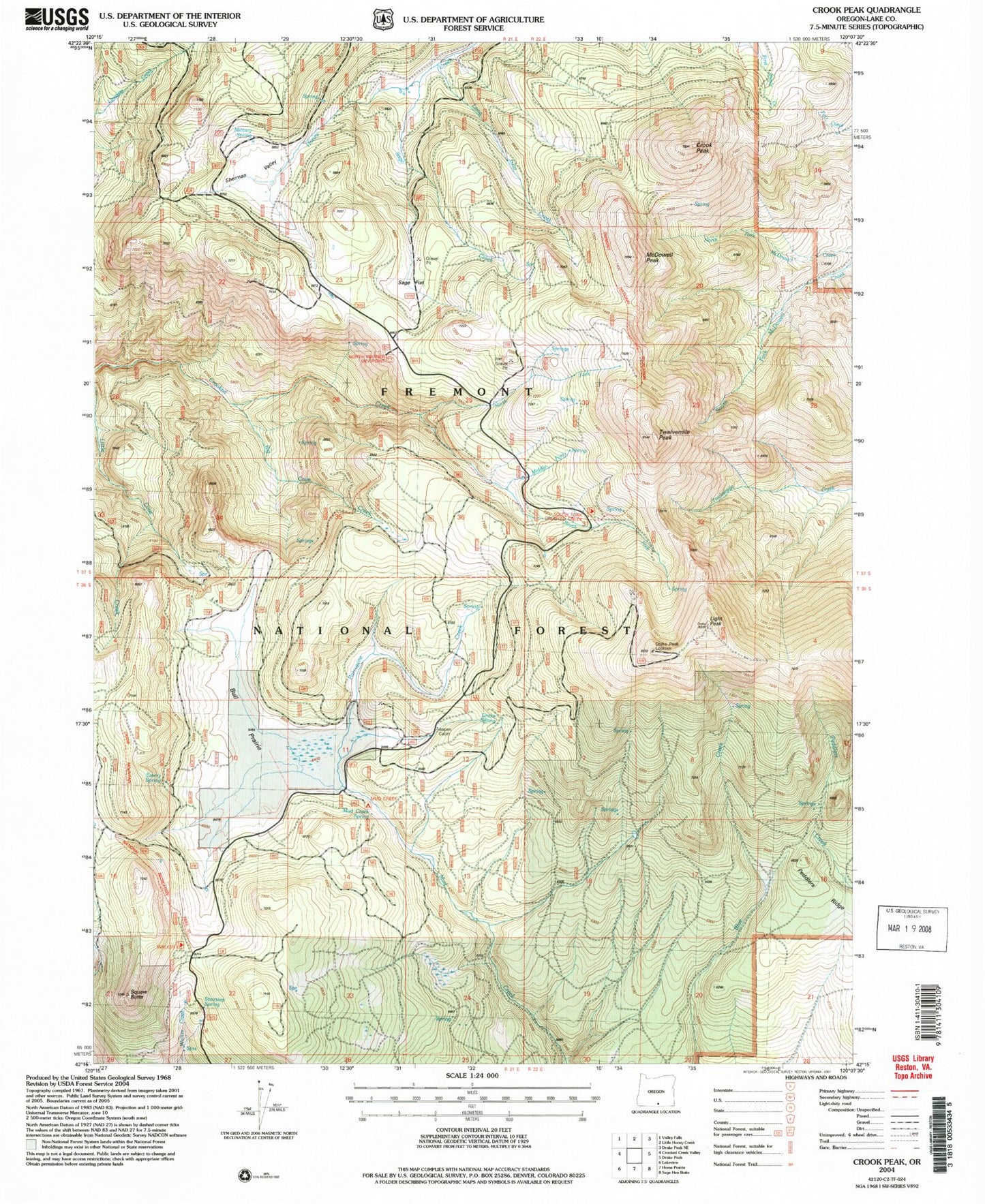 Classic USGS Crook Peak Oregon 7.5'x7.5' Topo Map Image