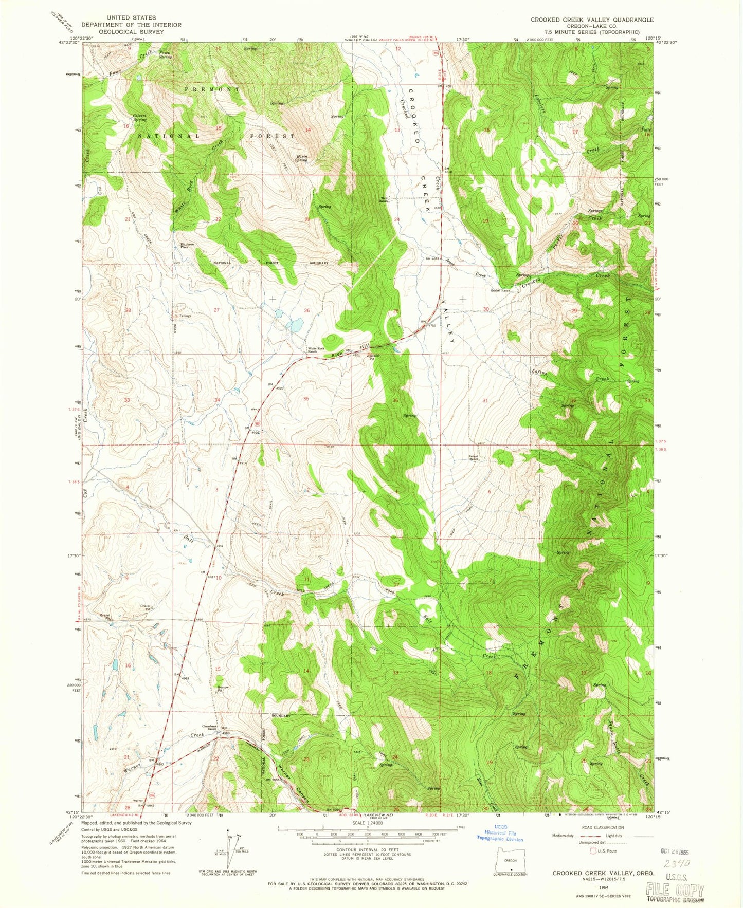 Classic USGS Crooked Creek Valley Oregon 7.5'x7.5' Topo Map Image