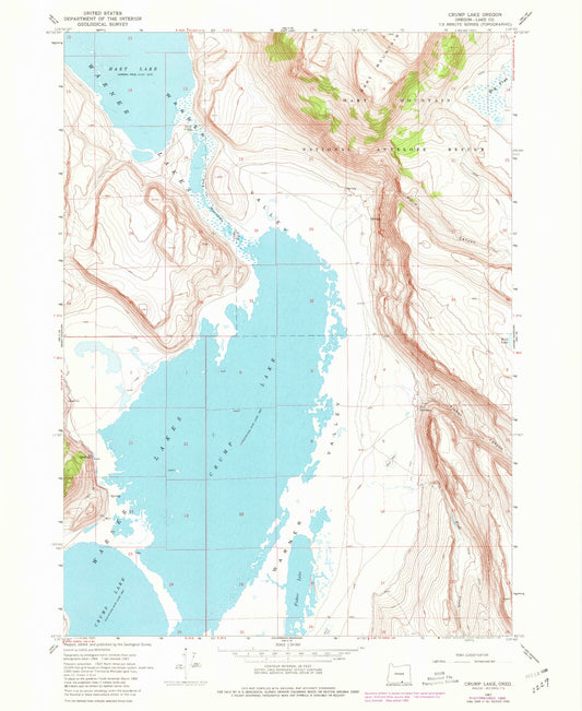 Classic USGS Crump Lake Oregon 7.5'x7.5' Topo Map Image
