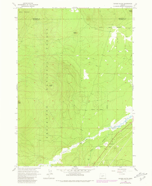 Classic USGS Cryder Butte Oregon 7.5'x7.5' Topo Map Image