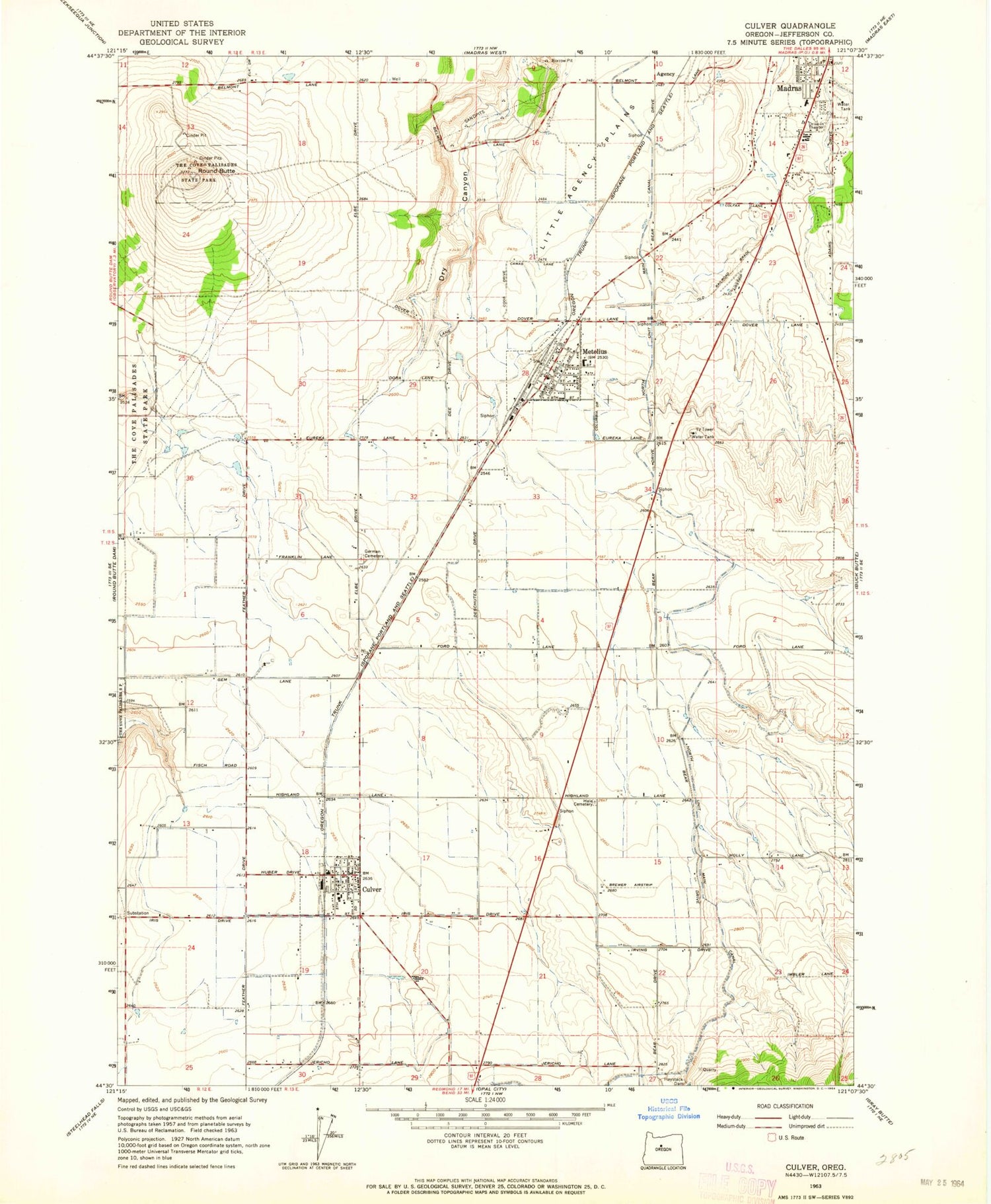 Classic USGS Culver Oregon 7.5'x7.5' Topo Map Image