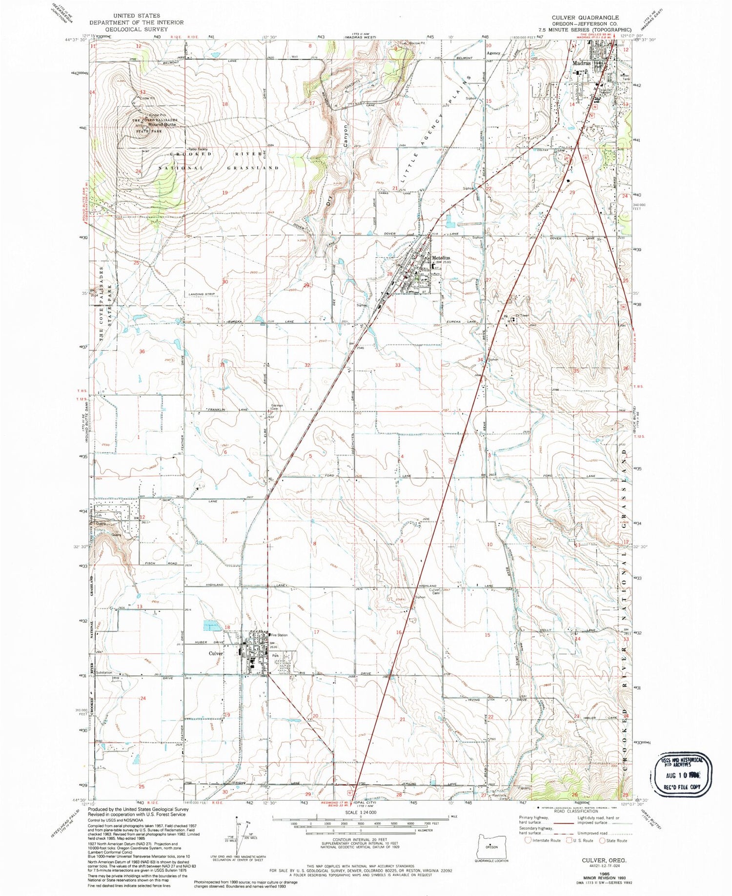 Classic USGS Culver Oregon 7.5'x7.5' Topo Map Image