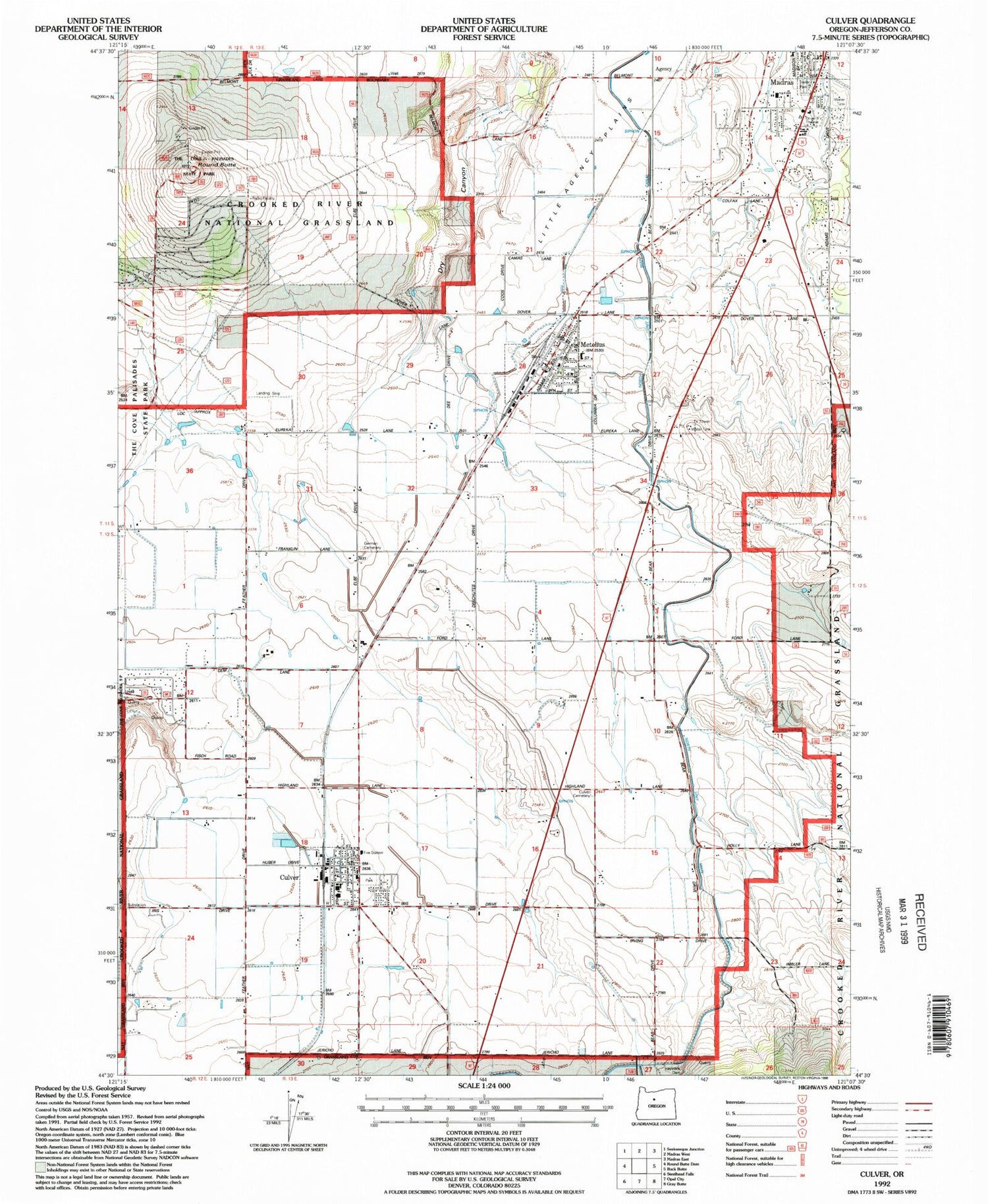 Classic USGS Culver Oregon 7.5'x7.5' Topo Map Image