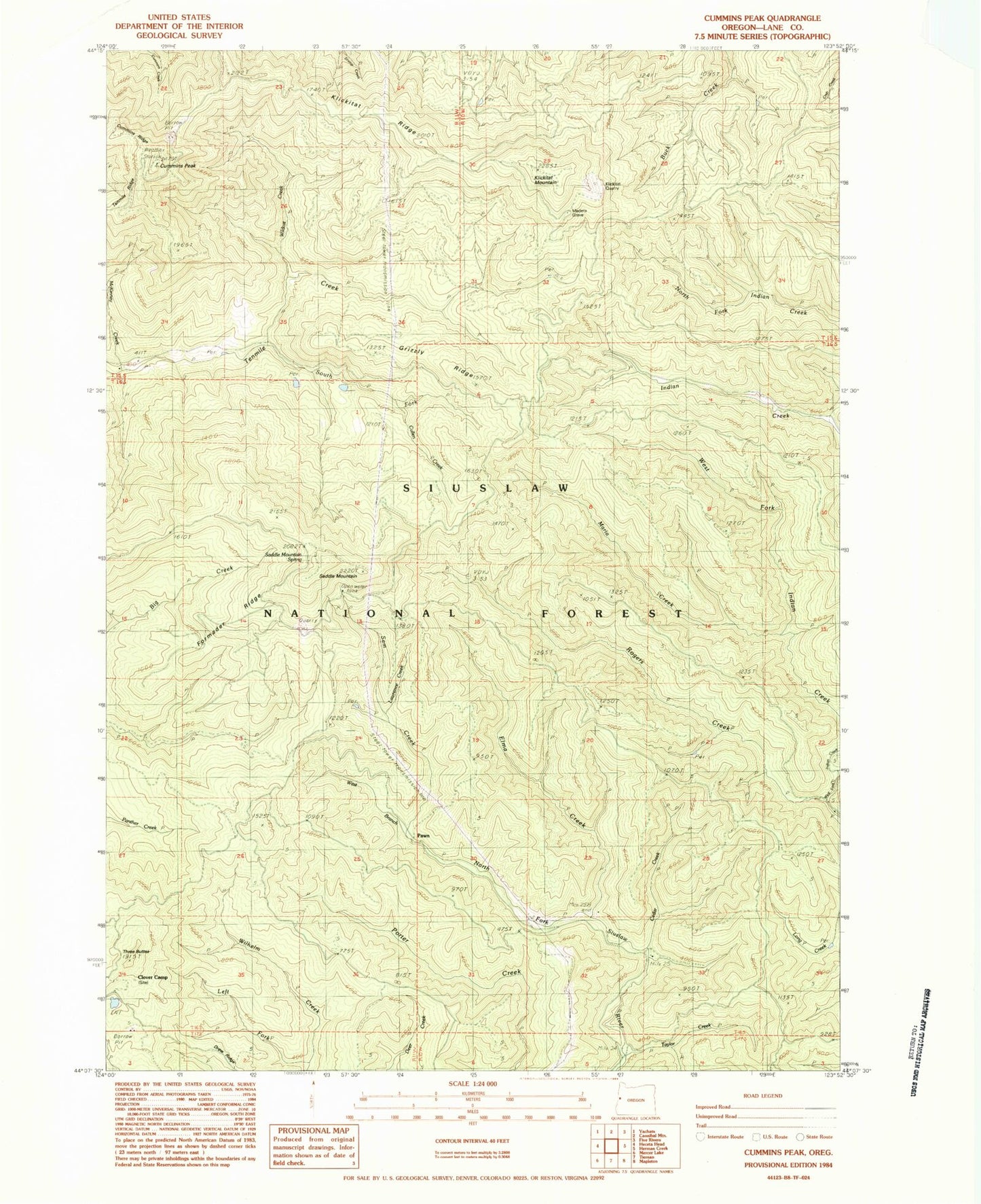 Classic USGS Cummins Peak Oregon 7.5'x7.5' Topo Map Image