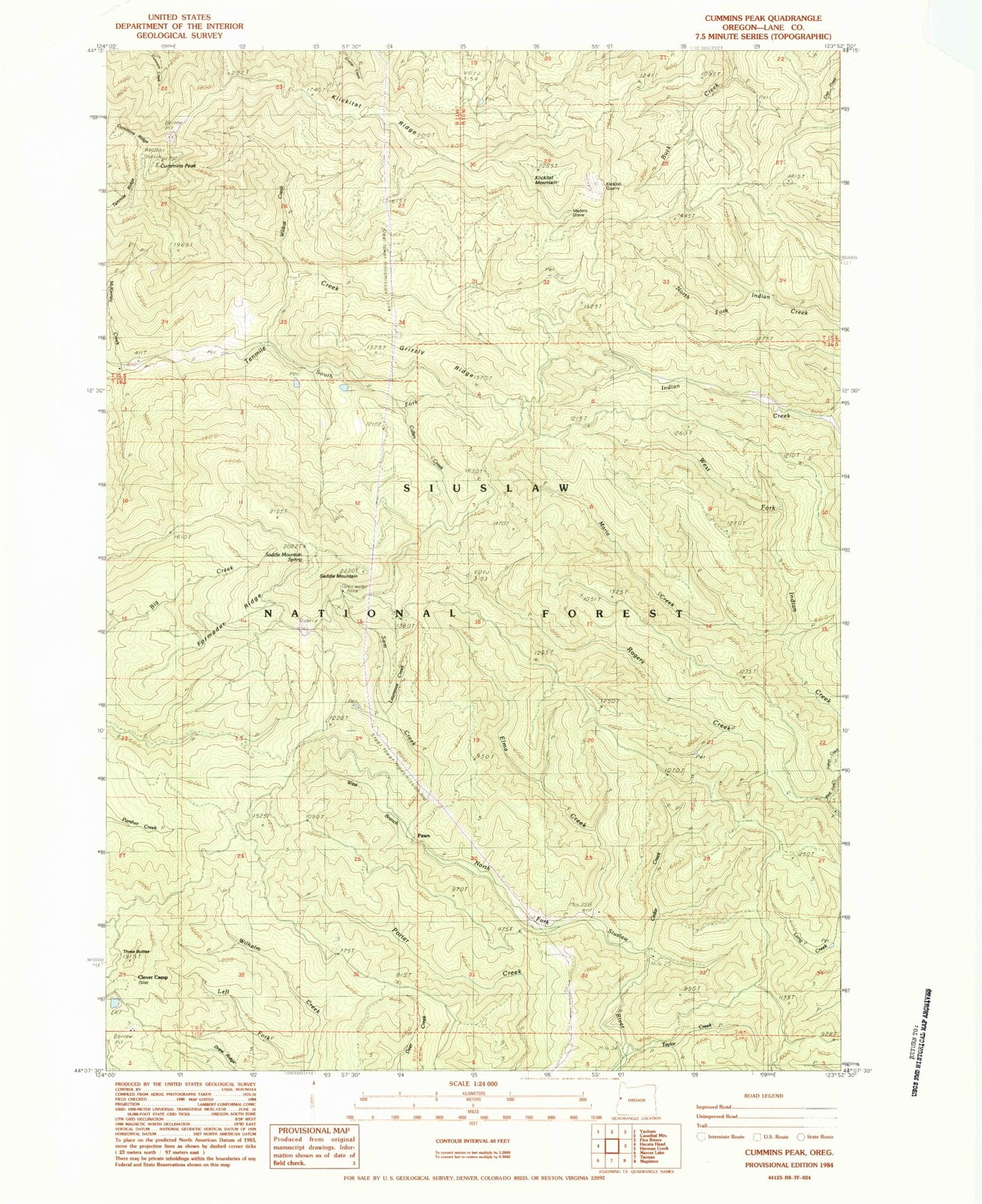 Classic USGS Cummins Peak Oregon 7.5'x7.5' Topo Map Image