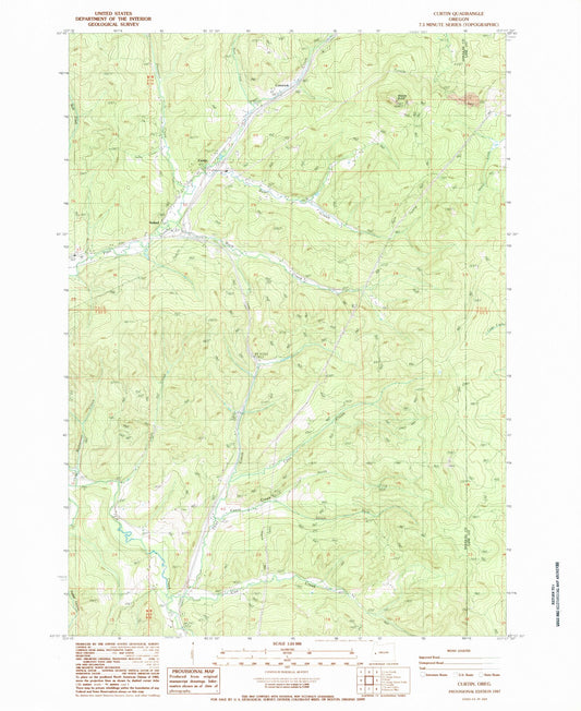 Classic USGS Curtin Oregon 7.5'x7.5' Topo Map Image