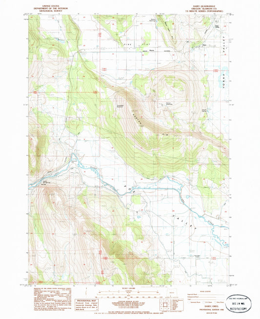 Classic USGS Dairy Oregon 7.5'x7.5' Topo Map Image