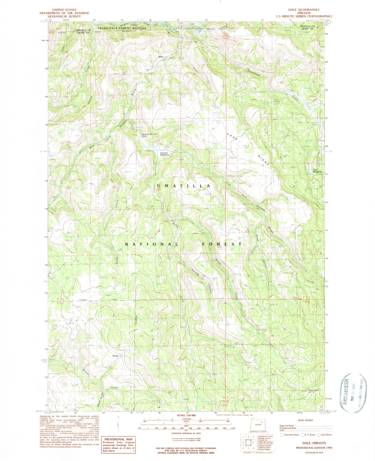 Classic USGS Dale Oregon 7.5'x7.5' Topo Map Image