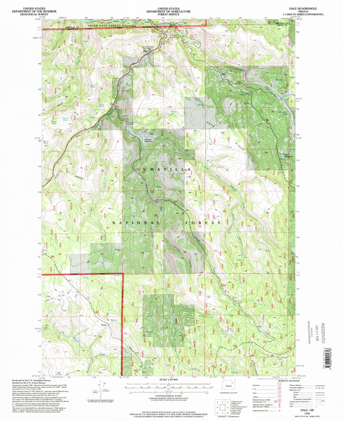 Classic USGS Dale Oregon 7.5'x7.5' Topo Map Image
