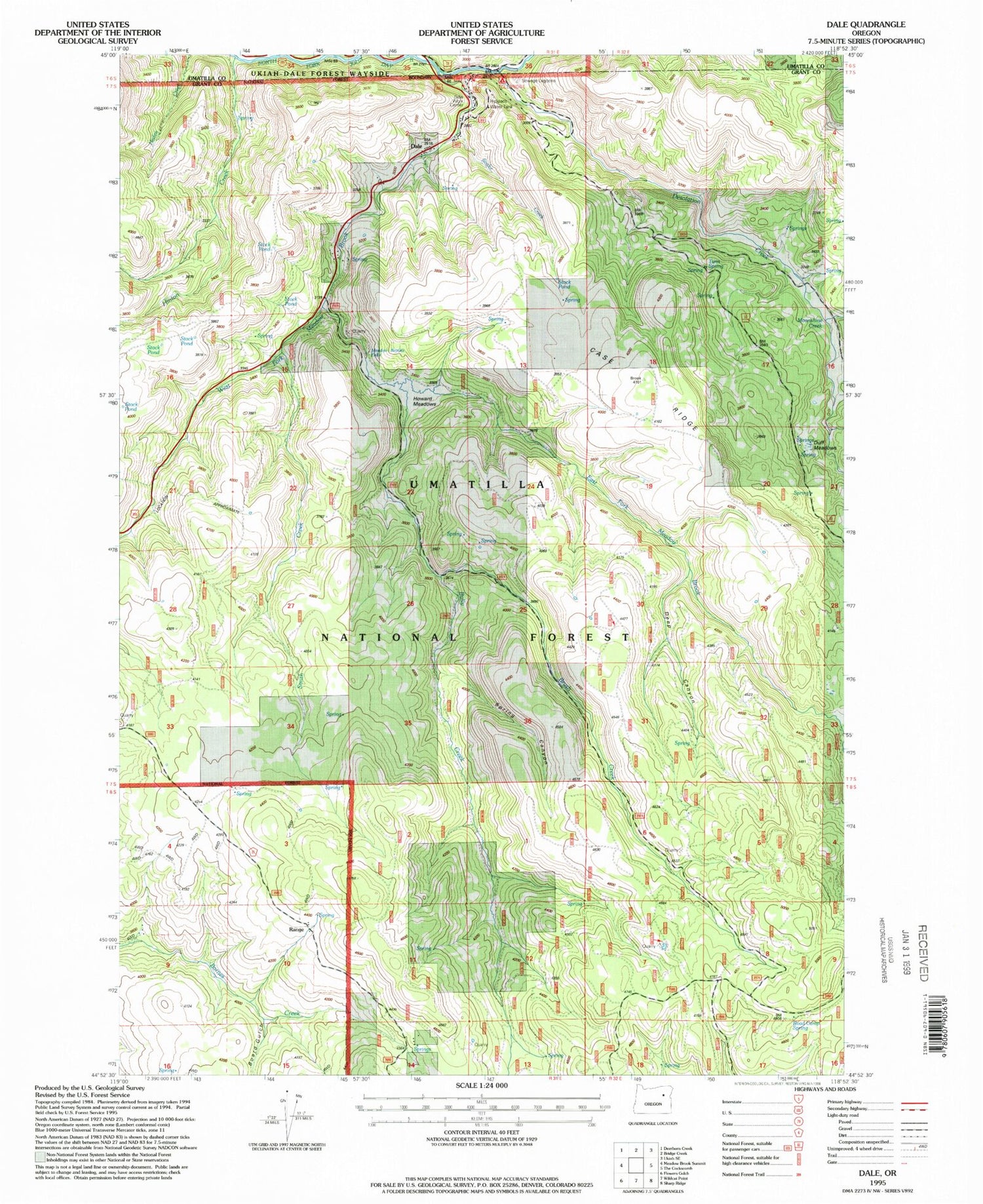 Classic USGS Dale Oregon 7.5'x7.5' Topo Map Image