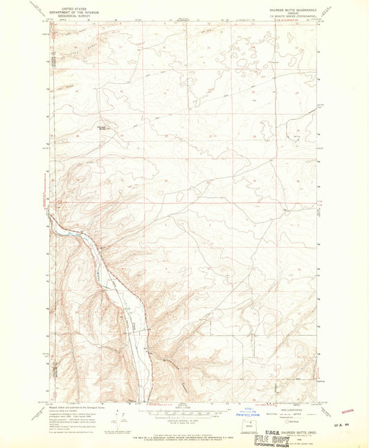 Classic USGS Dalreed Butte Oregon 7.5'x7.5' Topo Map Image