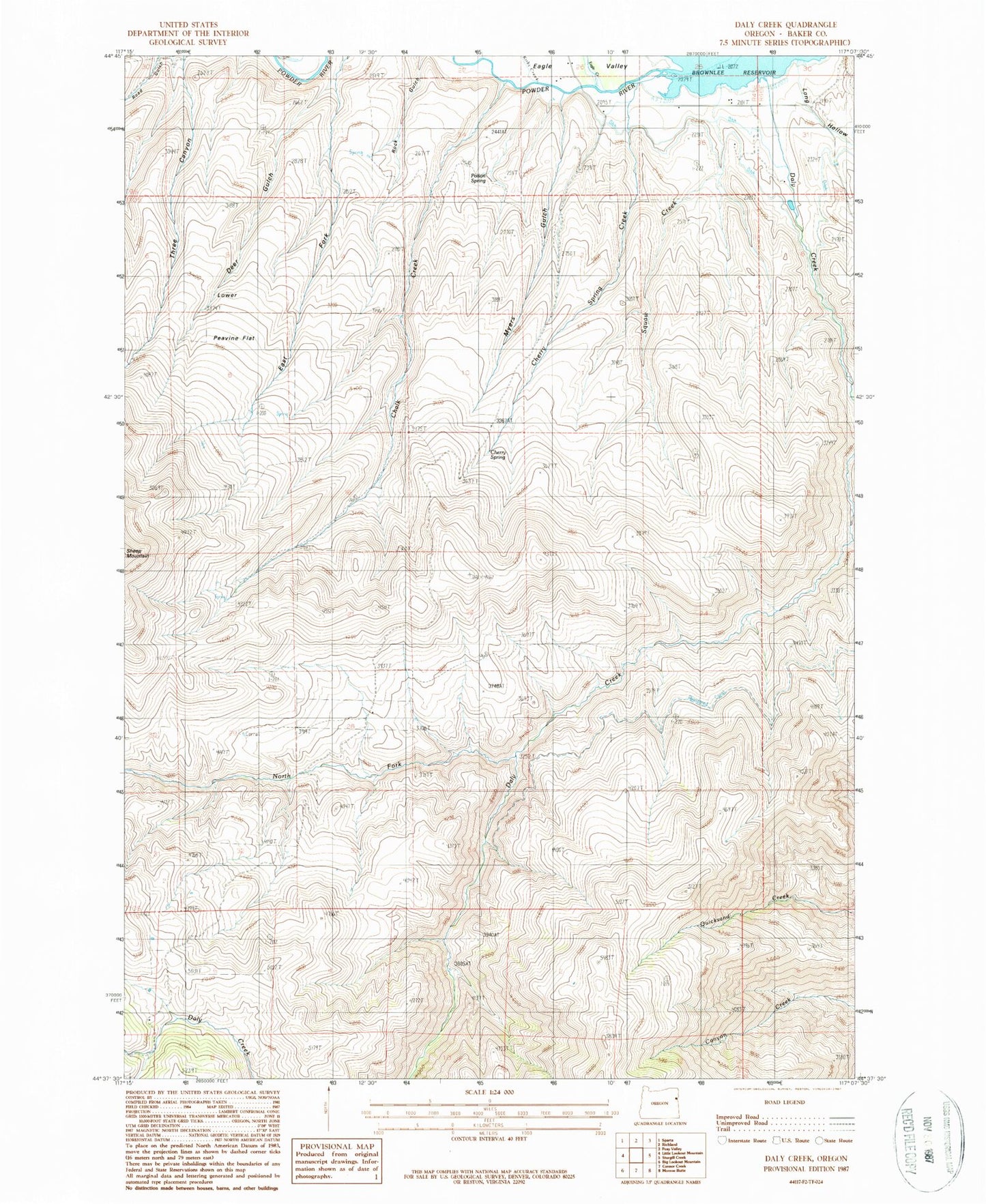 Classic USGS Daly Creek Oregon 7.5'x7.5' Topo Map Image