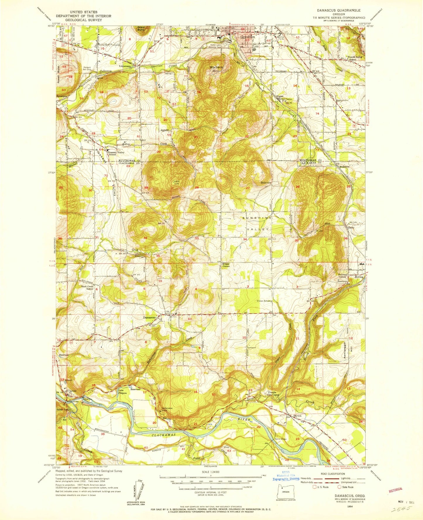 Classic USGS Damascus Oregon 7.5'x7.5' Topo Map Image