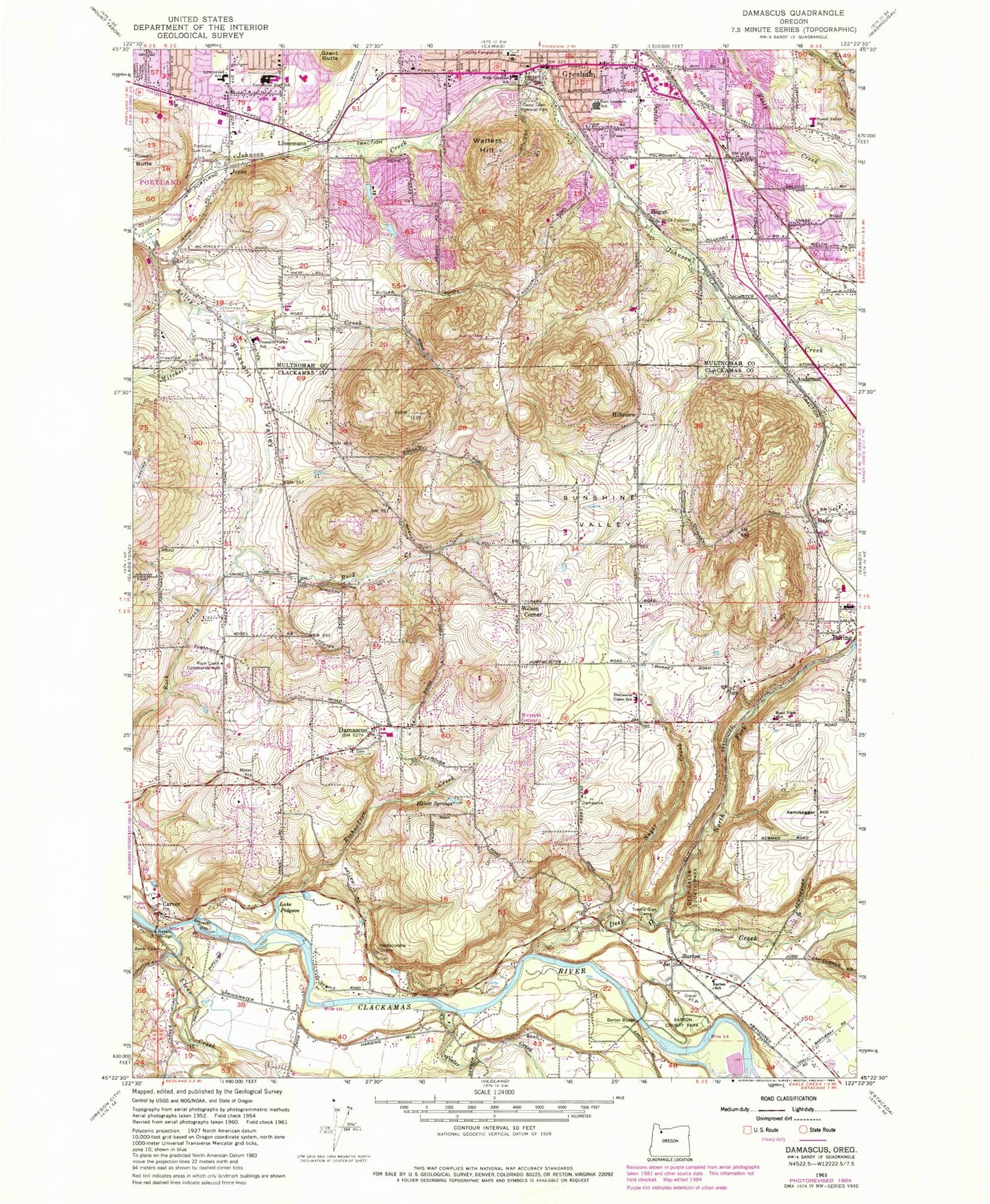 Classic USGS Damascus Oregon 7.5'x7.5' Topo Map Image