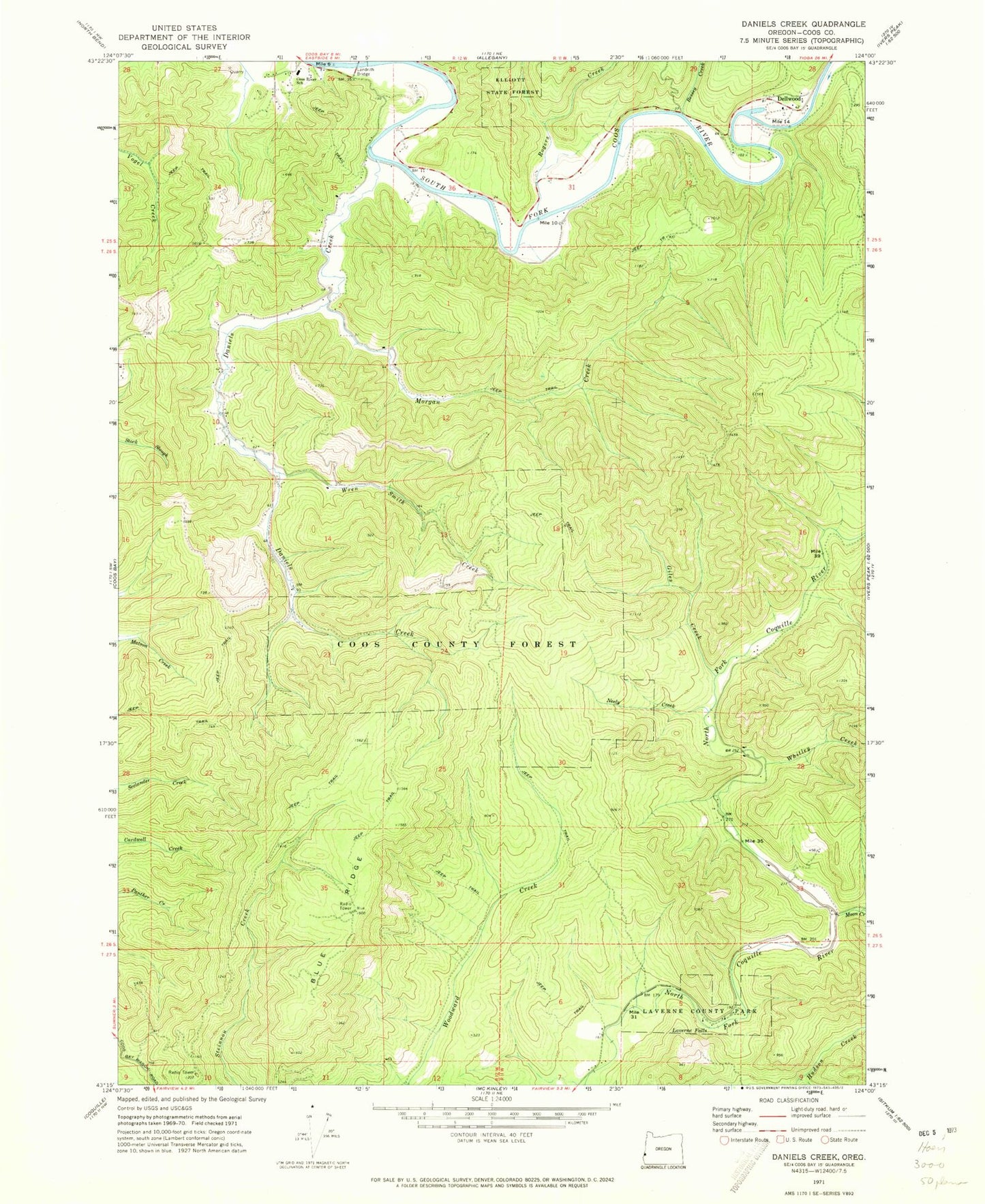 Classic USGS Daniels Creek Oregon 7.5'x7.5' Topo Map Image