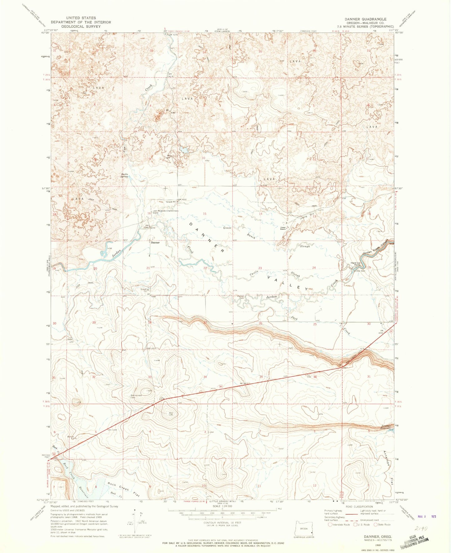 Classic USGS Danner Oregon 7.5'x7.5' Topo Map Image