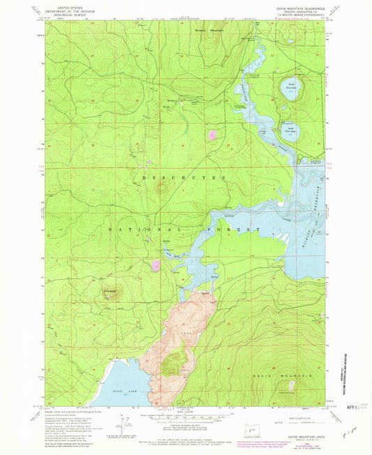 Classic USGS Davis Mountain Oregon 7.5'x7.5' Topo Map Image
