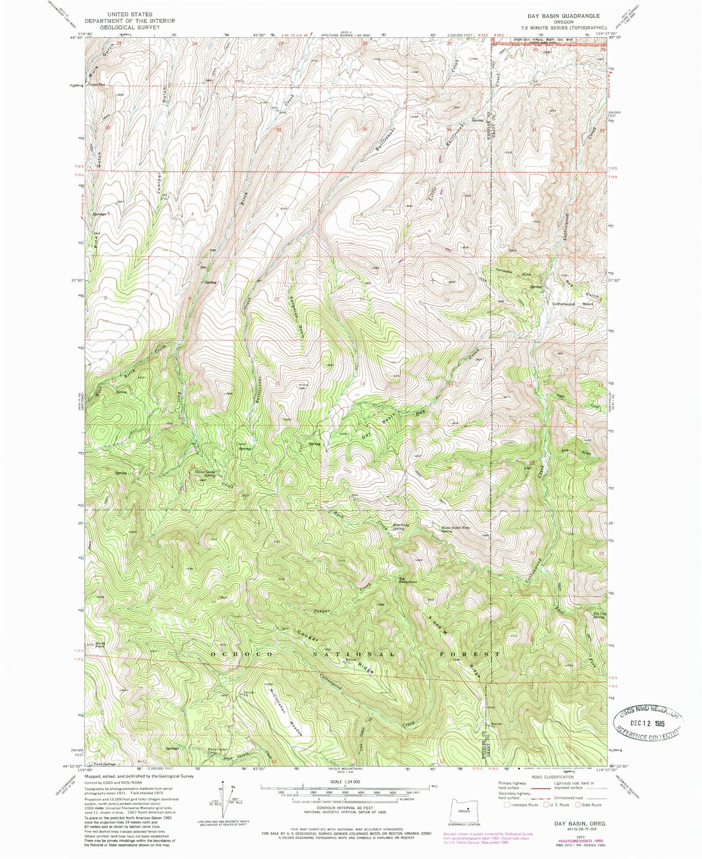Classic USGS Day Basin Oregon 7.5'x7.5' Topo Map Image