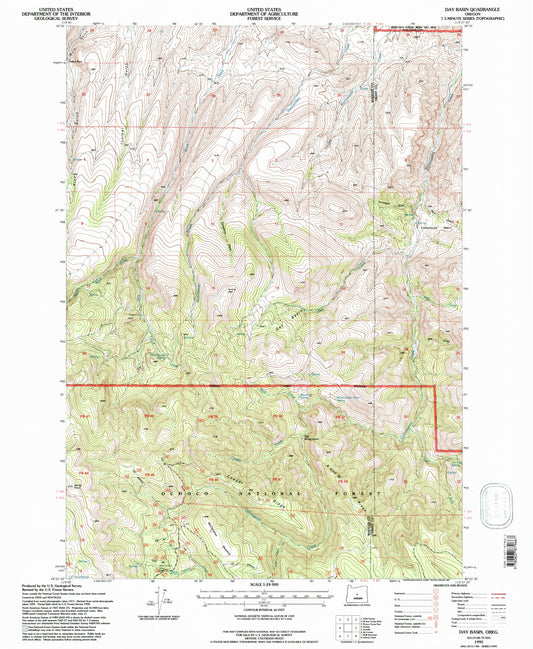 Classic USGS Day Basin Oregon 7.5'x7.5' Topo Map Image