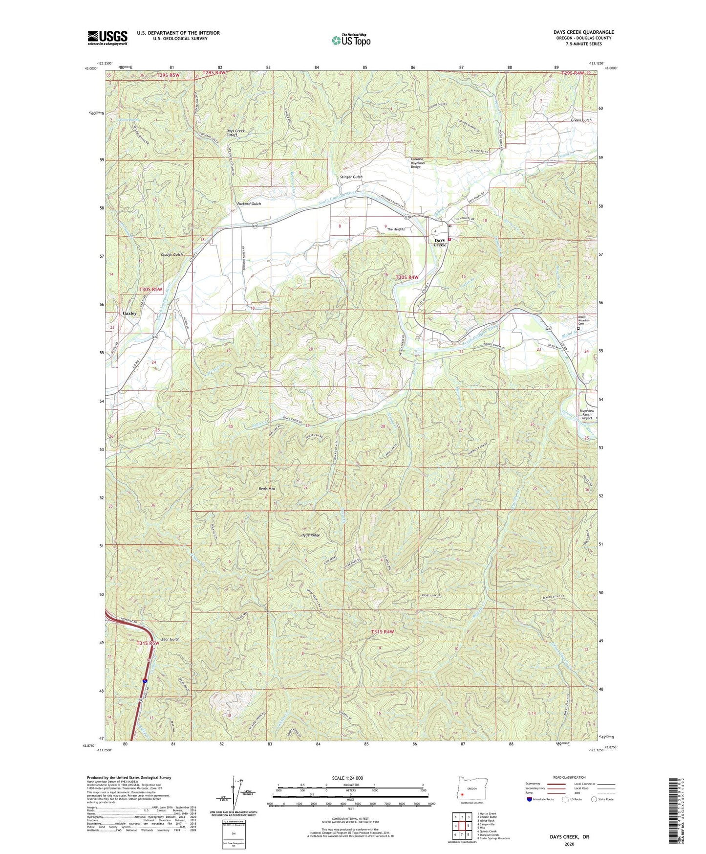 Days Creek Oregon US Topo Map Image