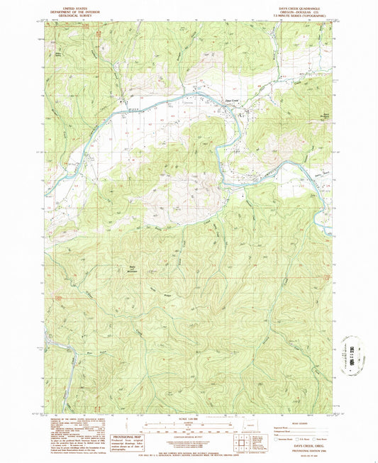 Classic USGS Days Creek Oregon 7.5'x7.5' Topo Map Image