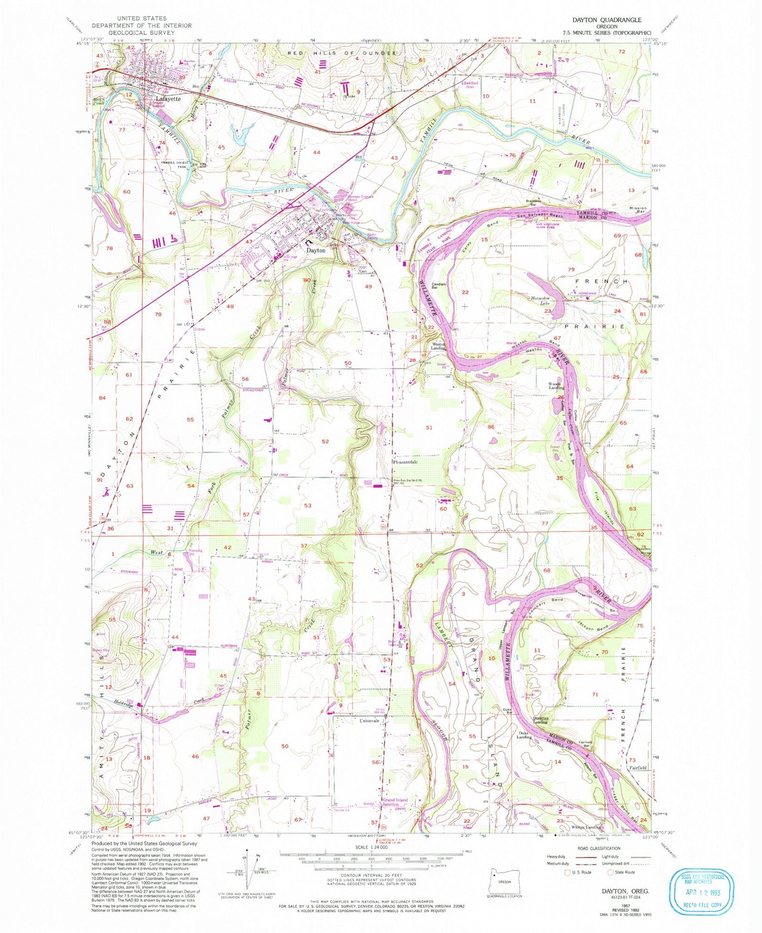 Classic USGS Dayton Oregon 7.5'x7.5' Topo Map Image