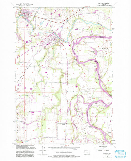 Classic USGS Dayton Oregon 7.5'x7.5' Topo Map Image
