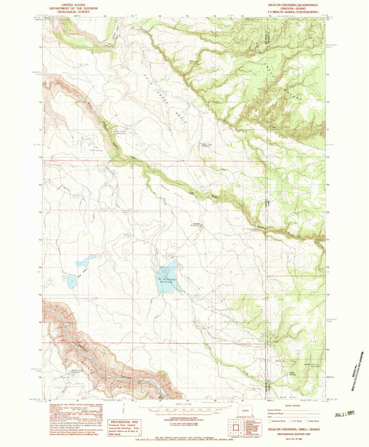 Classic USGS Deacon Crossing Oregon 7.5'x7.5' Topo Map Image