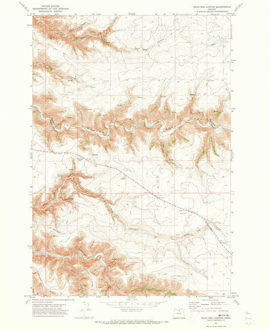 Classic USGS Dead Dog Canyon Oregon 7.5'x7.5' Topo Map Image