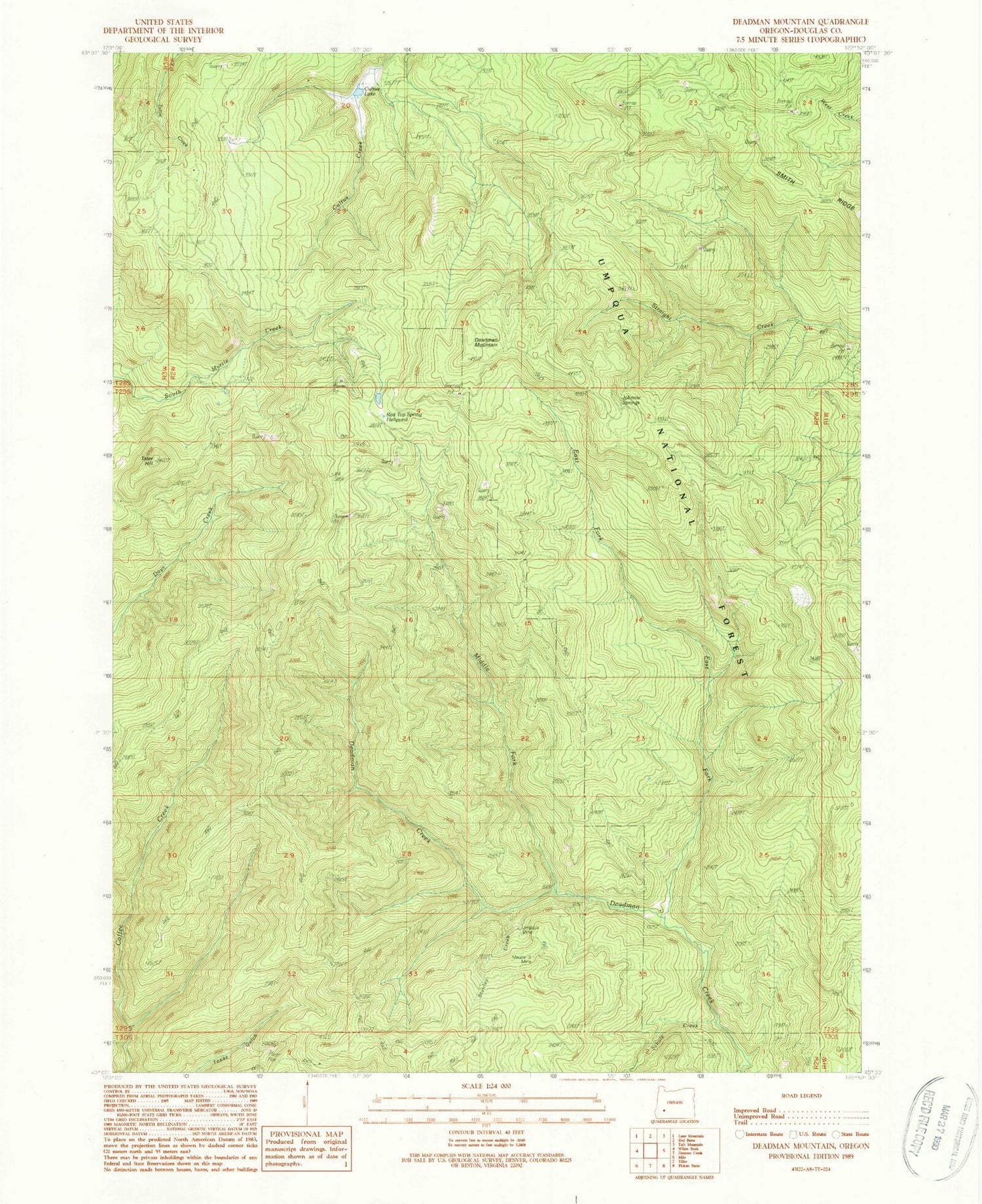 Classic USGS Deadman Mountain Oregon 7.5'x7.5' Topo Map Image