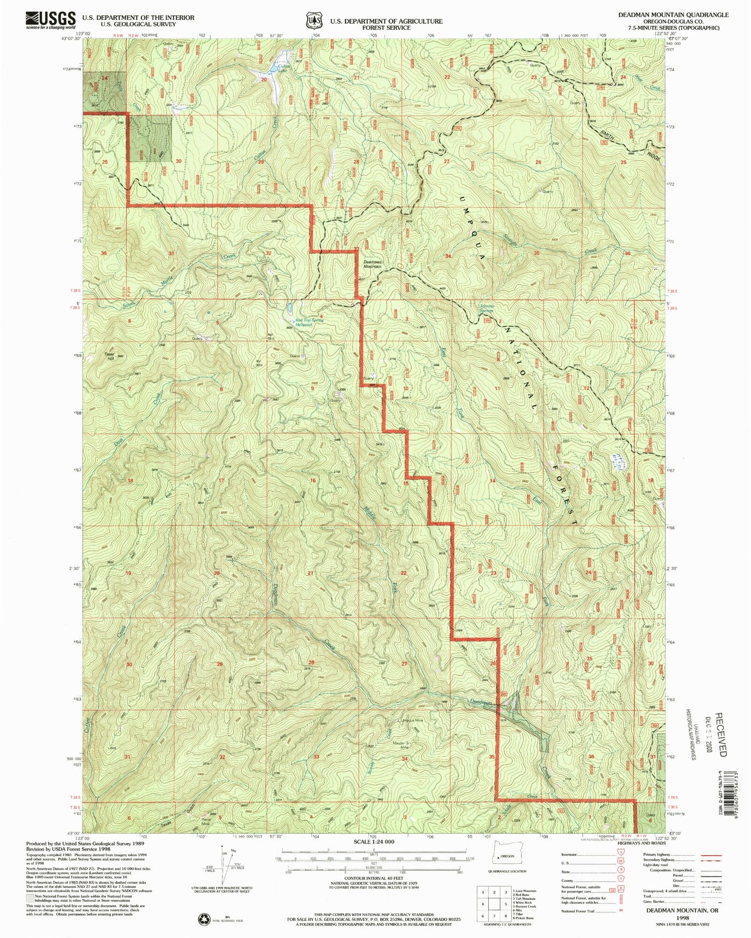 Classic USGS Deadman Mountain Oregon 7.5'x7.5' Topo Map Image