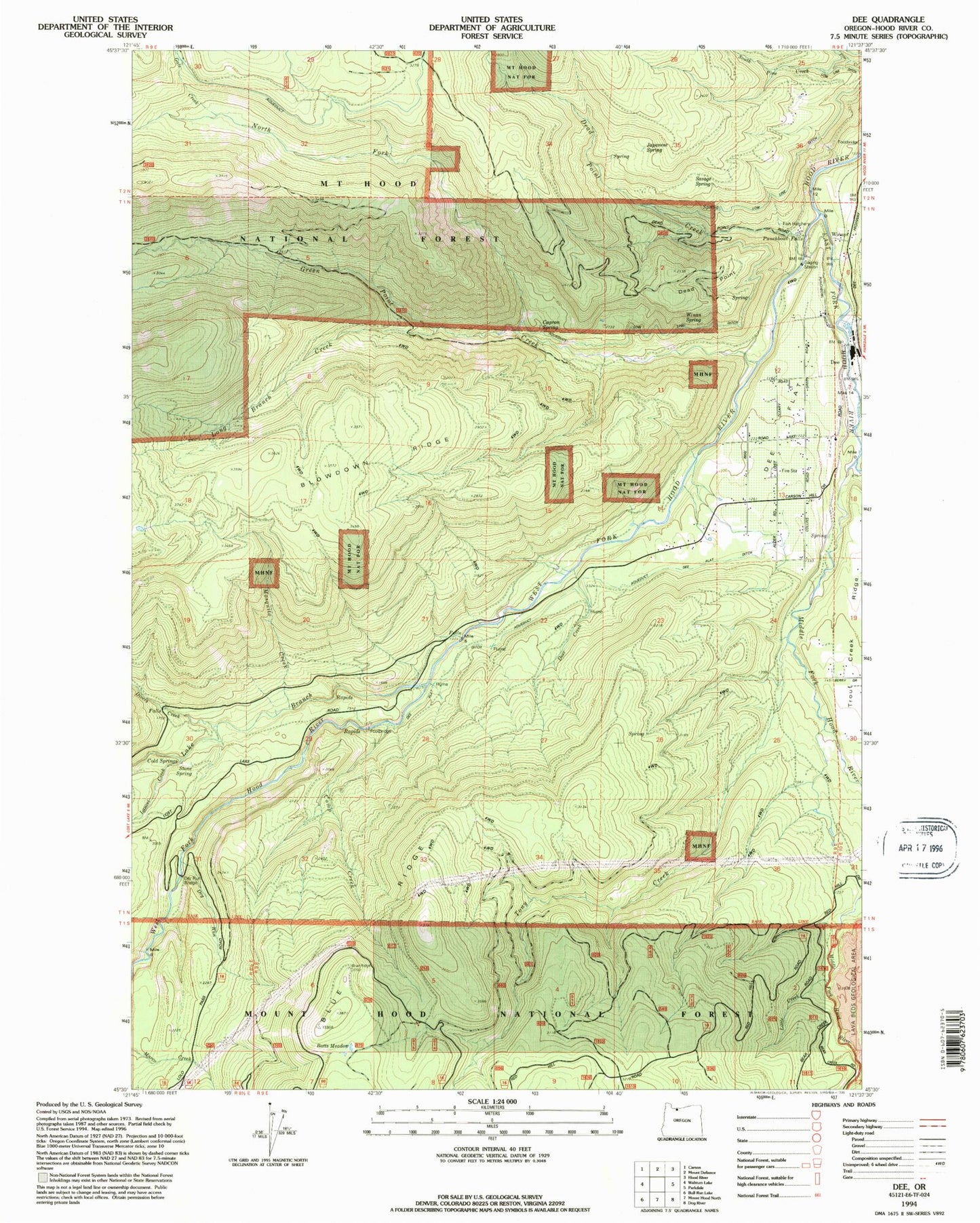 Classic USGS Dee Oregon 7.5'x7.5' Topo Map Image