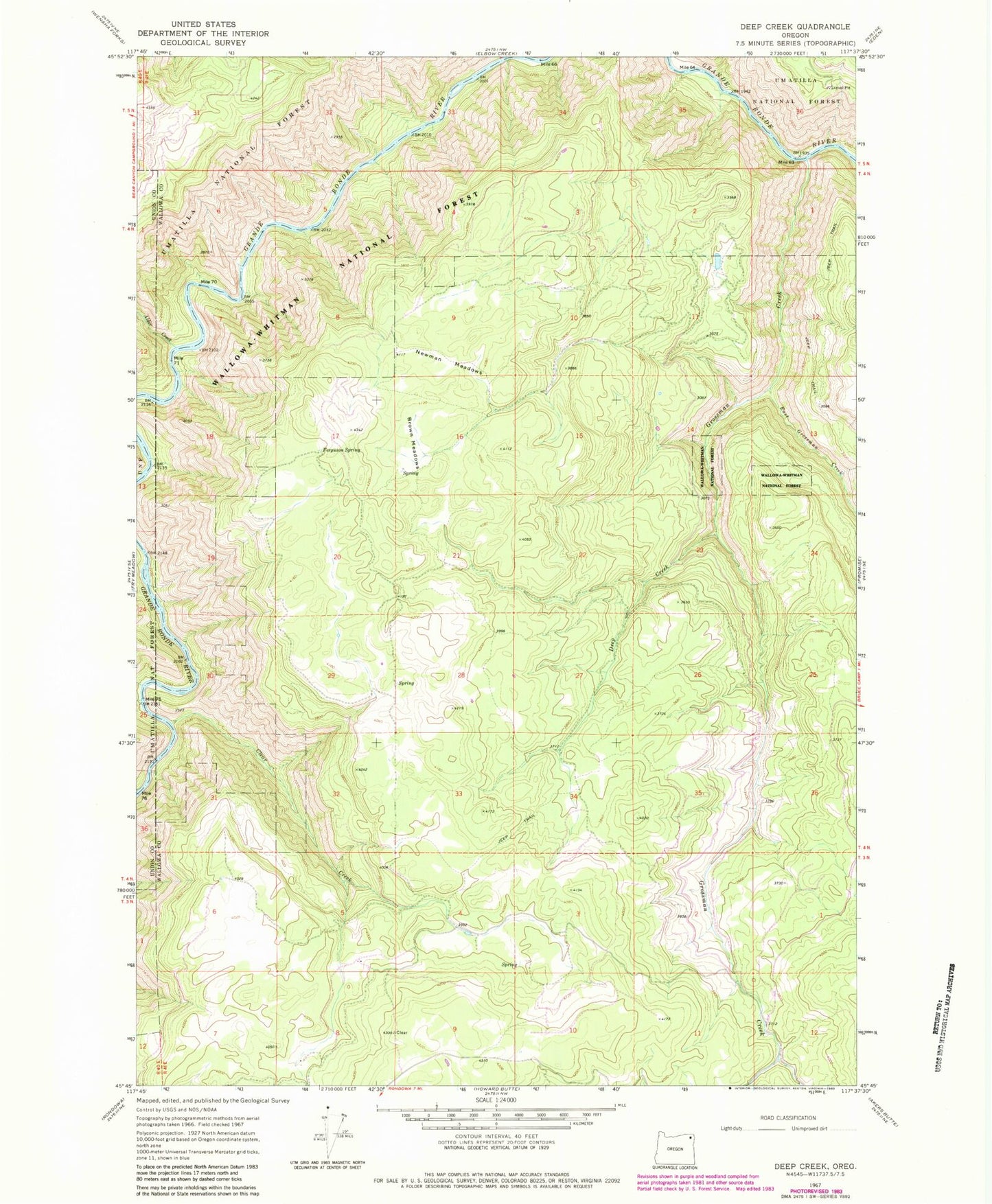 Classic USGS Deep Creek Oregon 7.5'x7.5' Topo Map Image