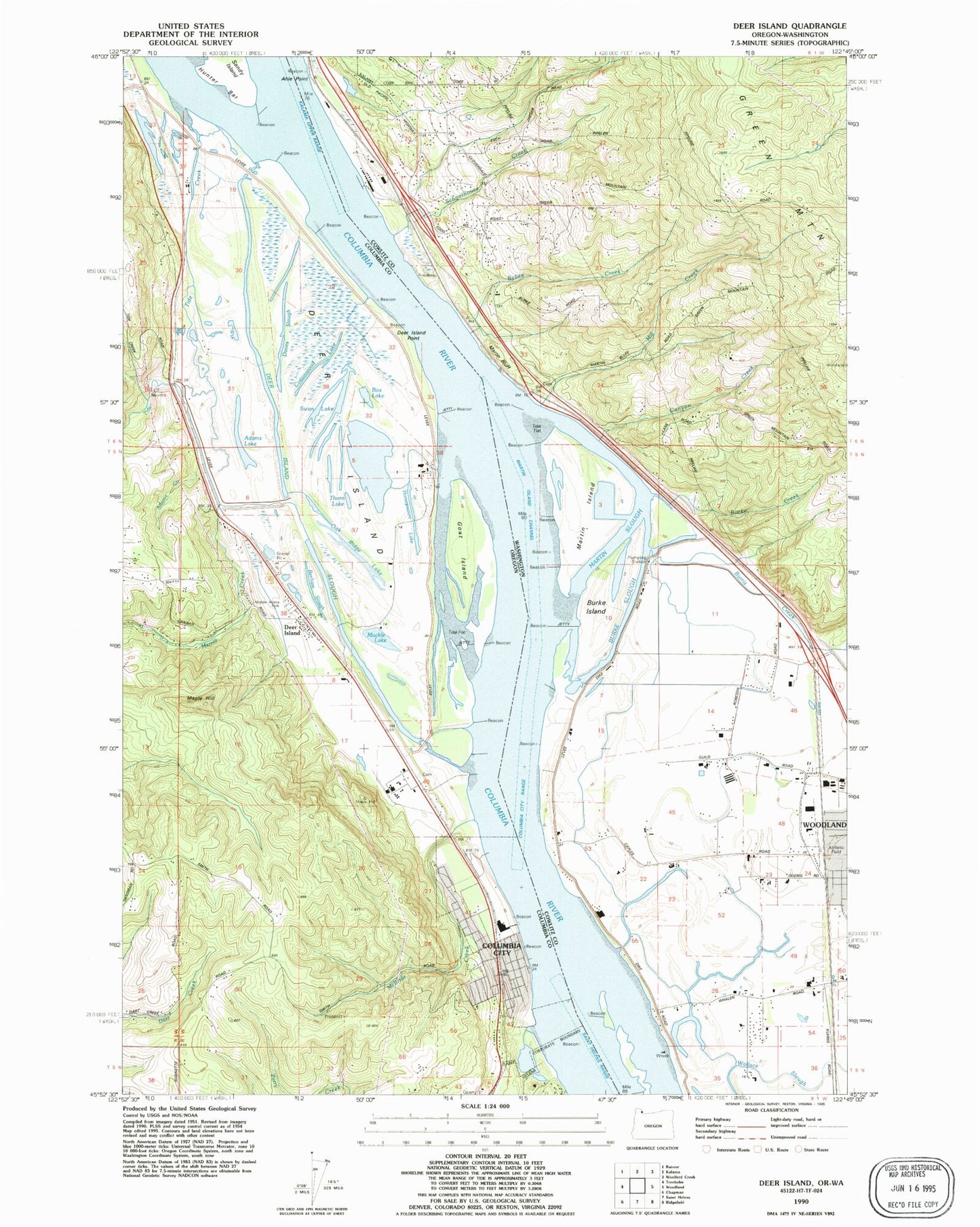 Classic USGS Deer Island Oregon 7.5'x7.5' Topo Map Image