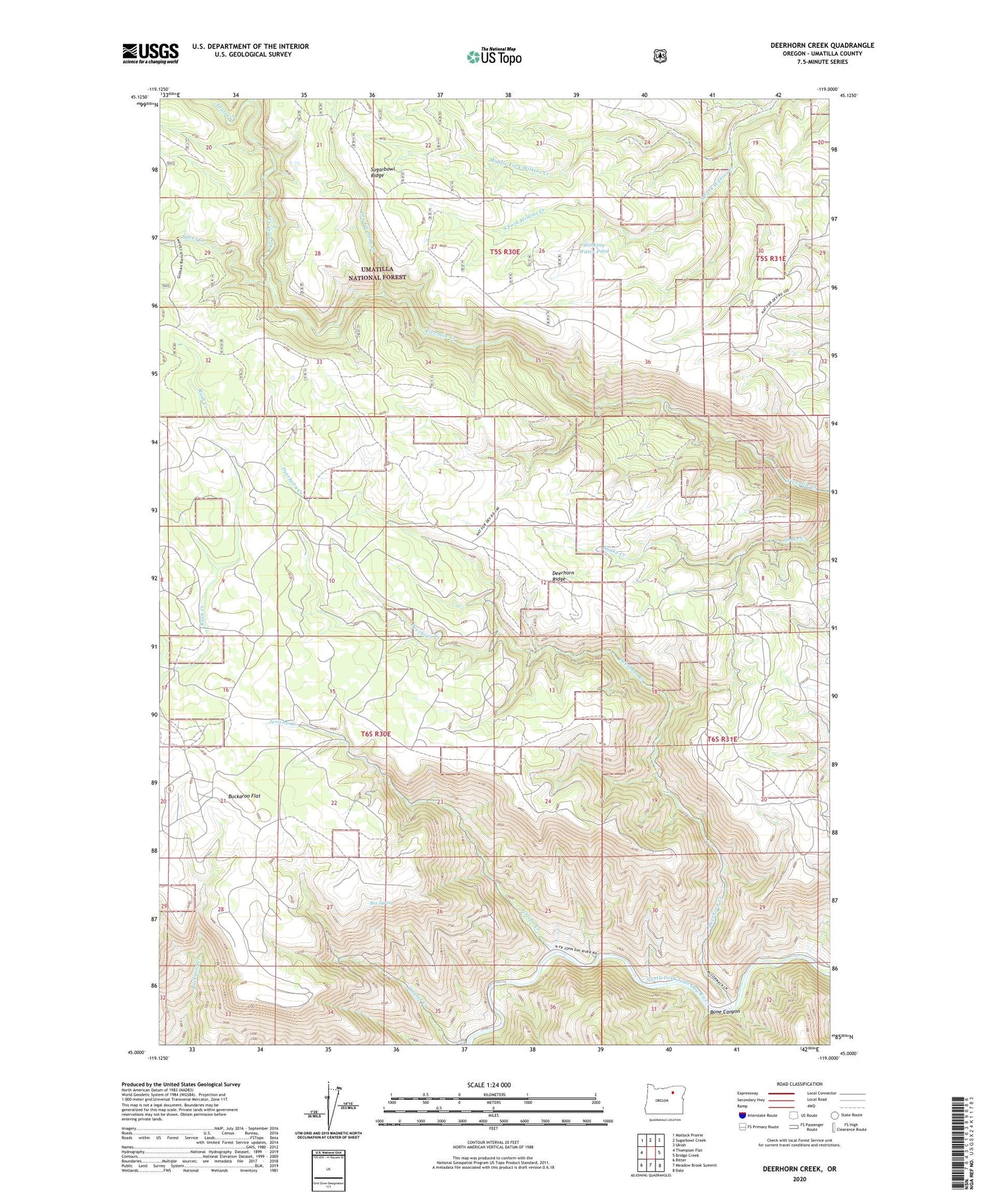 Deerhorn Creek Oregon US Topo Map Image