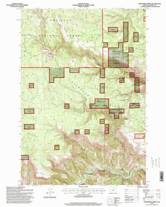 Classic USGS Deerhorn Creek Oregon 7.5'x7.5' Topo Map Image