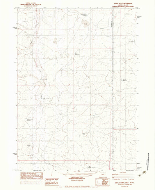 Classic USGS Defeat Butte Oregon 7.5'x7.5' Topo Map Image