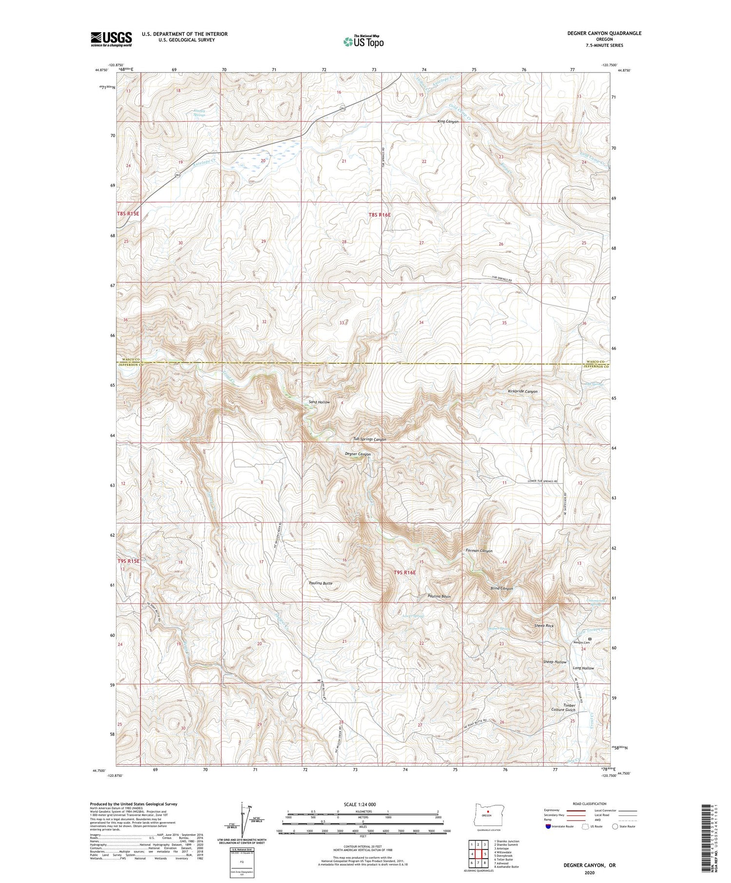 Degner Canyon Oregon US Topo Map Image