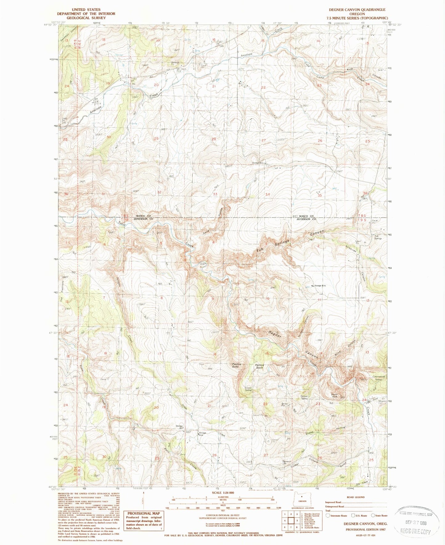 Classic USGS Degner Canyon Oregon 7.5'x7.5' Topo Map Image
