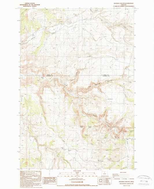 Classic USGS Degner Canyon Oregon 7.5'x7.5' Topo Map Image